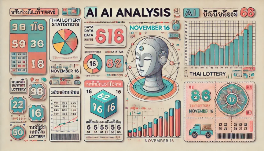 DALL·E 2024-11-14 09.26.19 – An illustrated image depicting AI analysis on Thai lottery statistics for November 16. The illustration includes elements such as graphs, data charts,