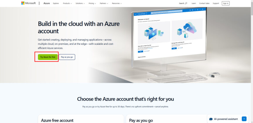 step 1 visit azure website