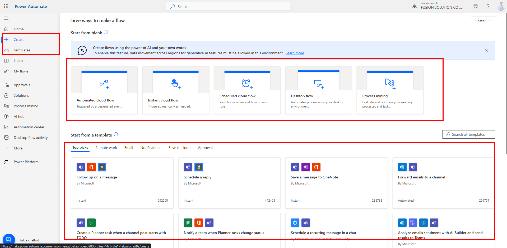 step 2 blank or template Power Automate