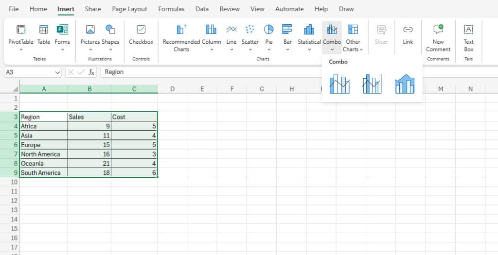 step 2 insert chart