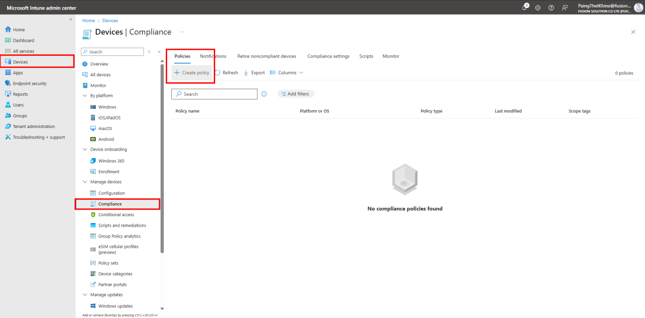 4. Create Device Compliance Policies in Intune