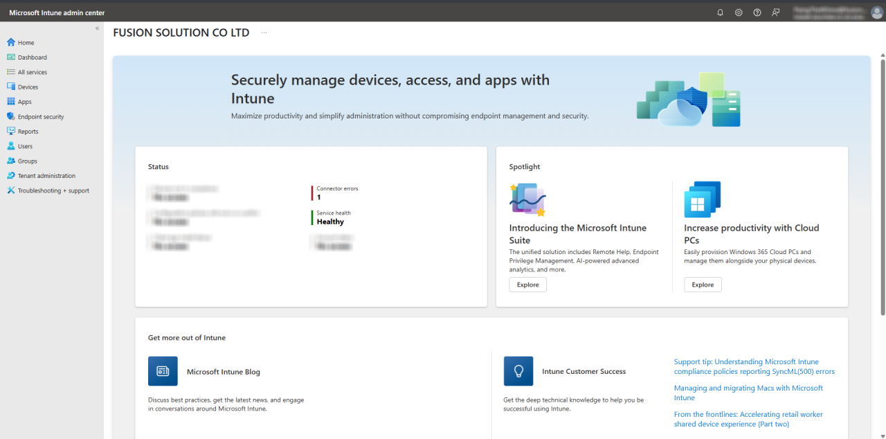 Intune Admin portal