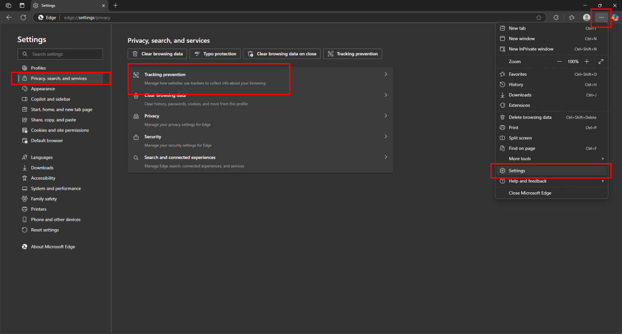 Tracking Prevention Settings