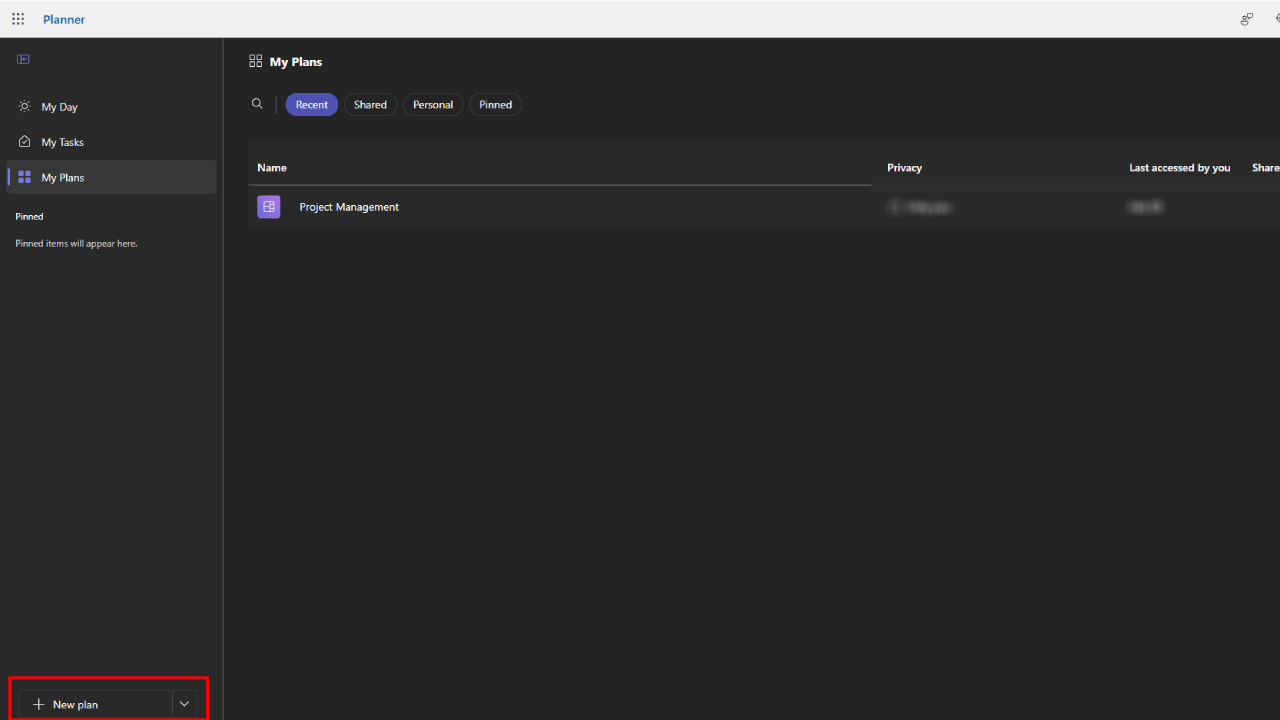 step 1 new plan in Microsoft planner