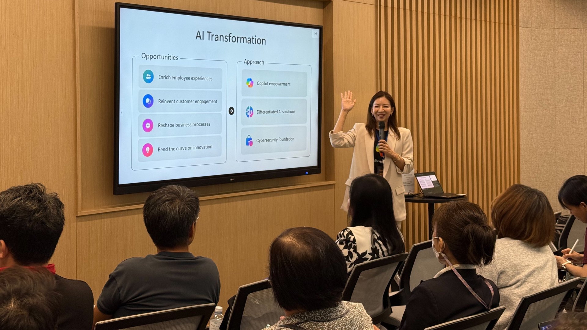 Microsoft officer explaining about AI transforming