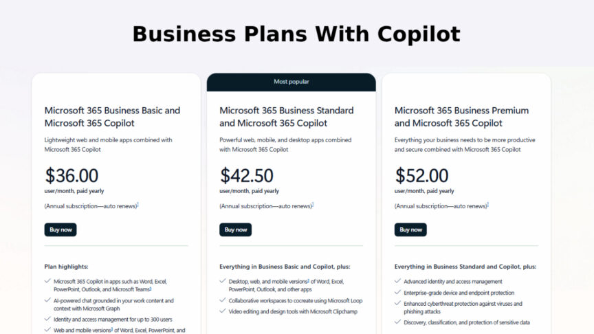 business plans pricing with Copilot