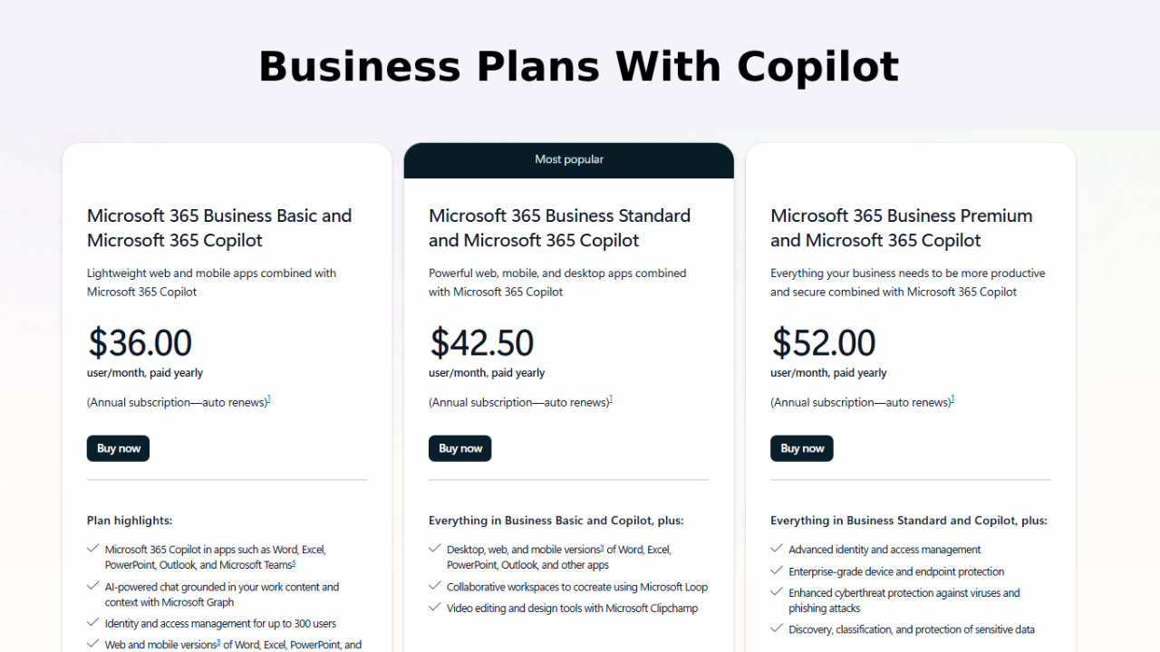 business plans pricing with Copilot