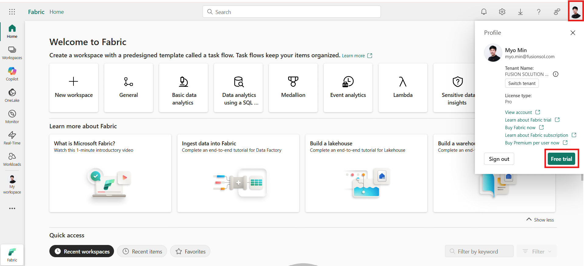 Fabric Free trial