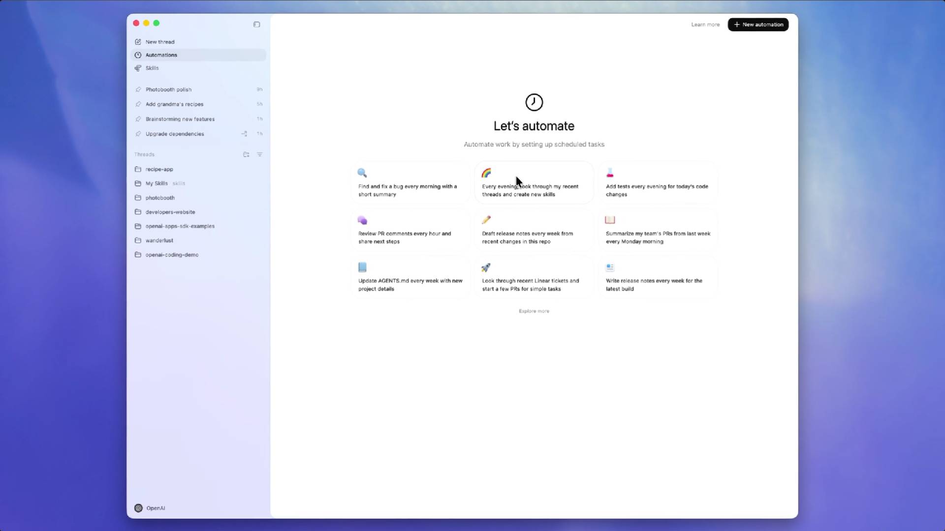 Setting up an automation