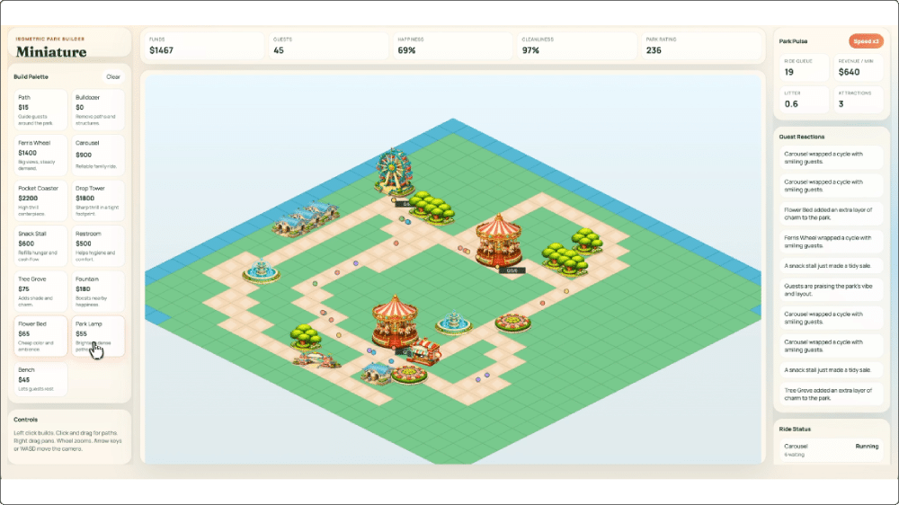 Theme park simulation game